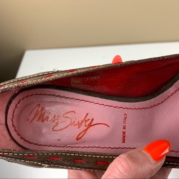 Miss Sixty Brown Leather Red with Red Stitching Chunky Heel size 38 - Picture 12 of 13